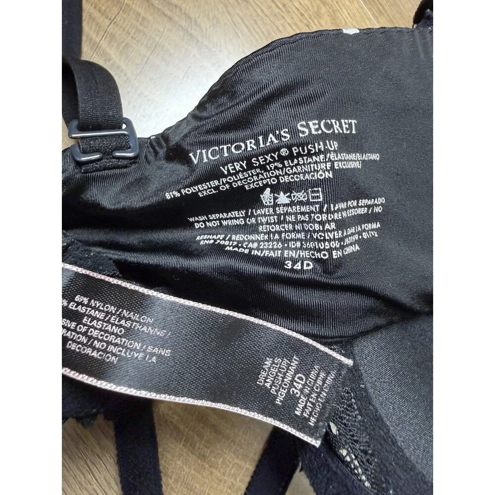 Victoria’s Secret 2 Pc Bra Lot 34D Black Polka Dot Push-up Underwired